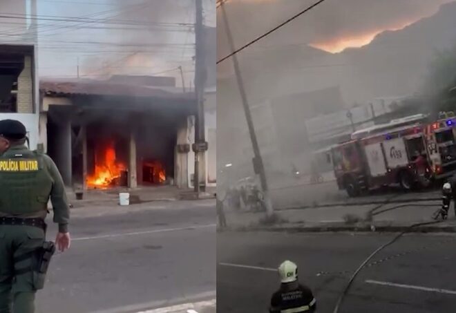 Chamas consomem frutaria em Maranguape, Ceará, causado por curto-circuito