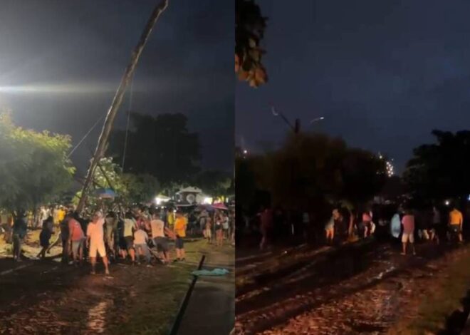 Desabamento de mastro durante cerimônia de hasteamento causa queda de energia em Barbalha, Ceará