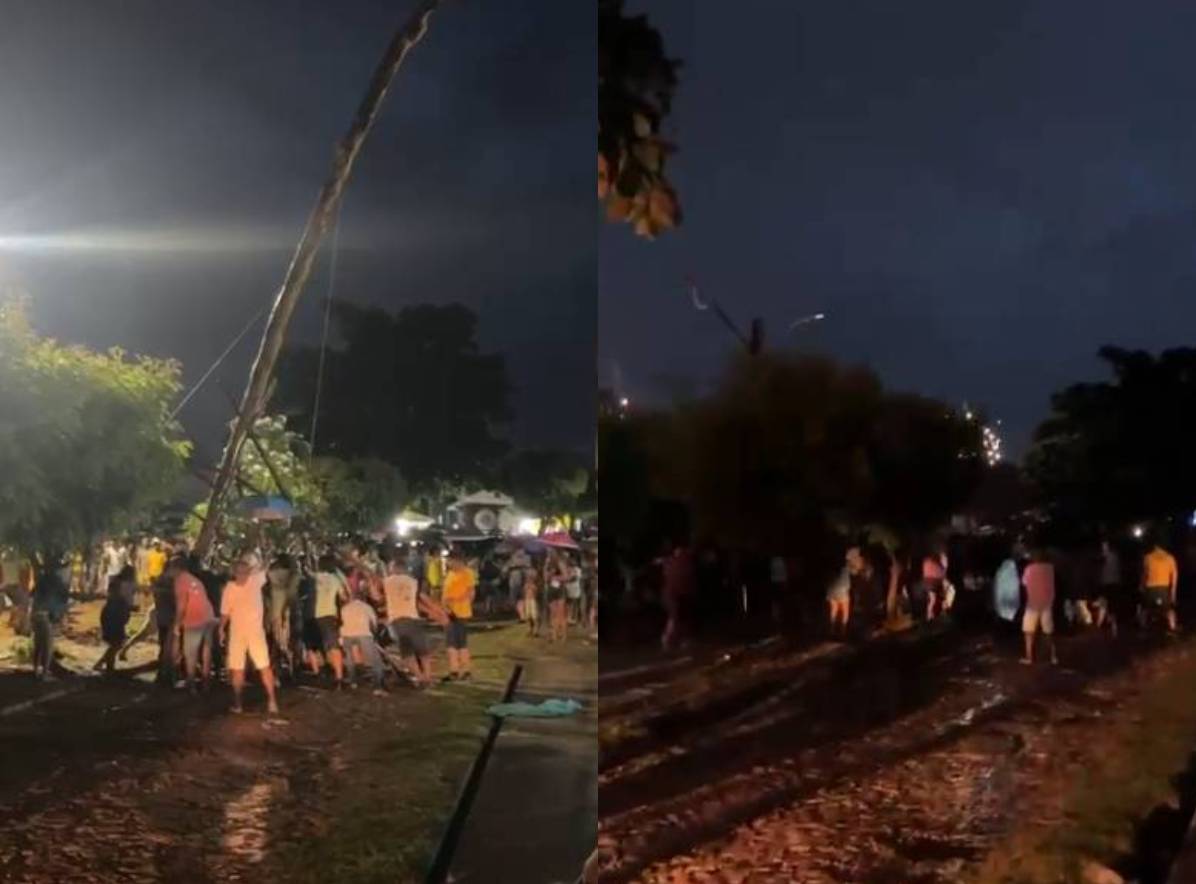 Desabamento de mastro durante cerimônia de hasteamento causa queda de energia em Barbalha, Ceará