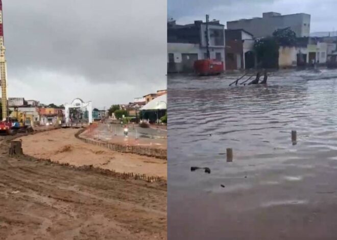 Tempestade intensa provoca transbordamento do Rio Granjeiro e inundações em Crato, Ceará