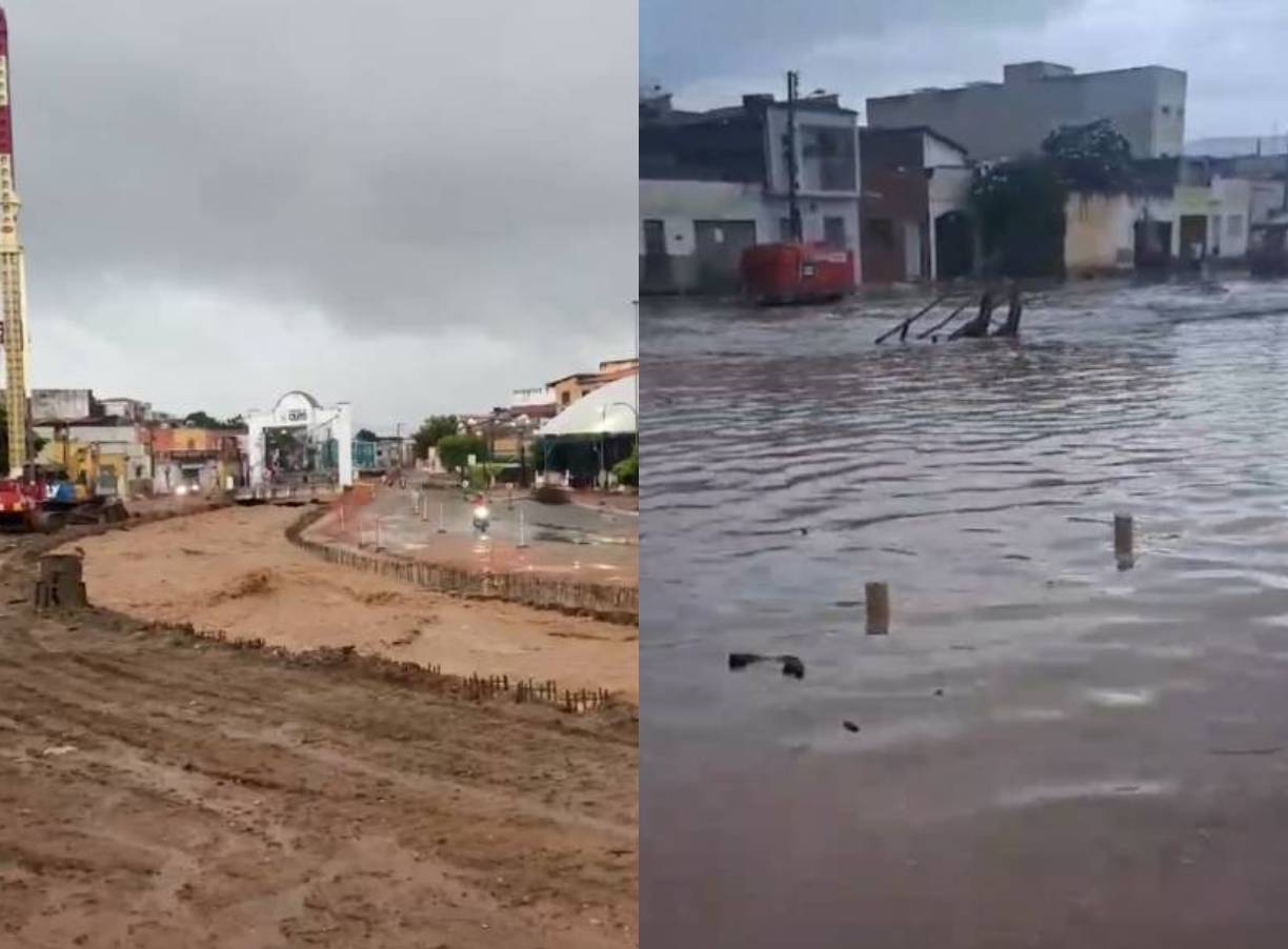 Tempestade intensa provoca transbordamento do Rio Granjeiro e inundações em Crato, Ceará